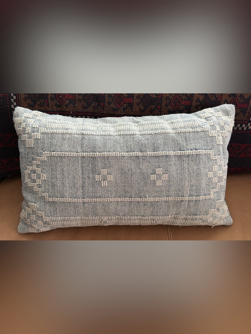 Arhaus - Handwoven Light Blue & Cream Decorative Lumbar Pillow